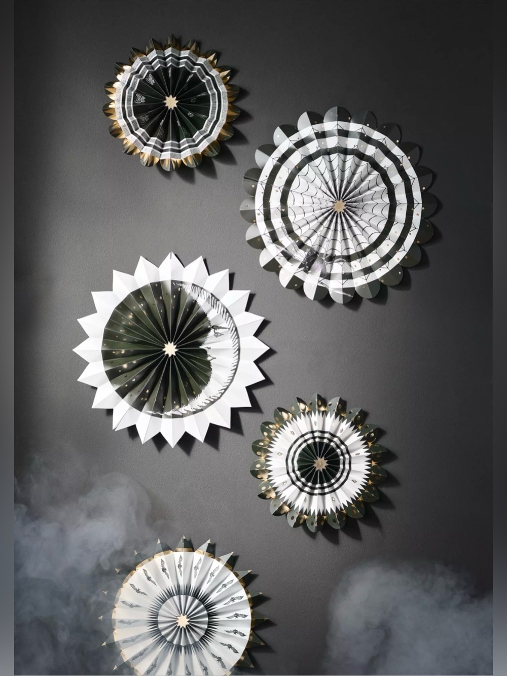 NEW Anthropologie Florence Balducci Black Cat Halloween Paper Fans, Set of 5